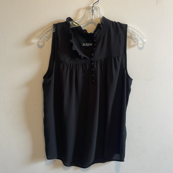 J Crew Sleeveless Chiffon Top, Black XS with ruffle neck and buttons - Picture 6 of 7